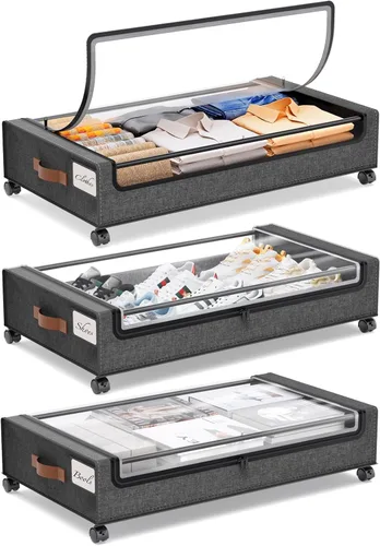 Miniatura 24 de Yecaye Almacenamiento debajo de la cama con ruedas, paquete de 2, contenedores de almacenamiento extra grandes de 85 L debajo de la cama con marco