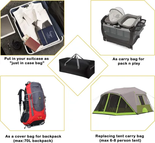 Miniatura 4 de Bolsa de lona plegable de 30 pulgadas 75 L ligera con resistente al agua para viajes Negro 75L