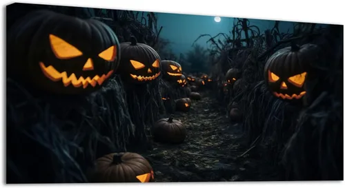 Miniatura 8 de YONICA Lienzo decorativo para pared de Halloween para sala de estar, decoración del hogar, calabaza de Halloween sobre lienzo de alta definición
