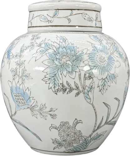 Miniatura 11 de Galt International Tarro de jengibre chinoiserie floral azul oscuro de 10 pulgadas con tapa, tarro de jengibre, almacenamiento de té, decorativo