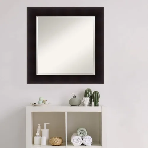 Miniatura 6 de Amanti Art Espejo de baño marrón para sobre el fregadero, espejo de tocador cuadrado de pórtico espresso de 26 x 26 pulgadas, marco de madera