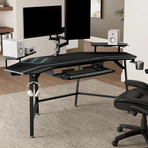 Miniatura 9 de EUREKA ERGONOMIC Aero - Escritorio para videojuegos de 72 pulgadas con bandeja para teclado, escritorio grande para computadora con luces LED