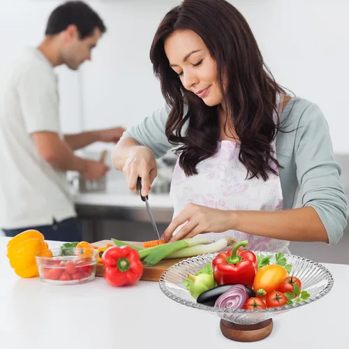 Miniatura 6 de Frutero de vidrio transparente para decoración de encimera de cocina, cuenco de servir con pedestal de 9.5 pulgadas, centro de mesa decorativo