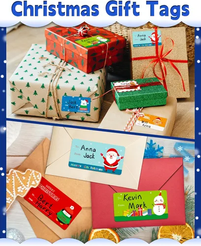 Miniatura 2 de Greingways 500 etiquetas adhesivas de nombre de Navidad, etiquetas autoadhesivas para regalos, bolsas, cajas, papel de regalo, etiquetas de regalo