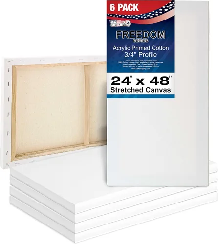 Miniatura 20 de U.S. Art Supply Lienzos estirados de 8 x 24 pulgadas para pintar, imprimado triple de 12 onzas, paquete de 6 unidades, perfil blanco en blanco