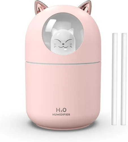 Mini humidificador portátil de niebla fría de 10.1 fl oz con luz nocturna, apagado automático USB, ultra silencioso, 2 modos de pulverización para