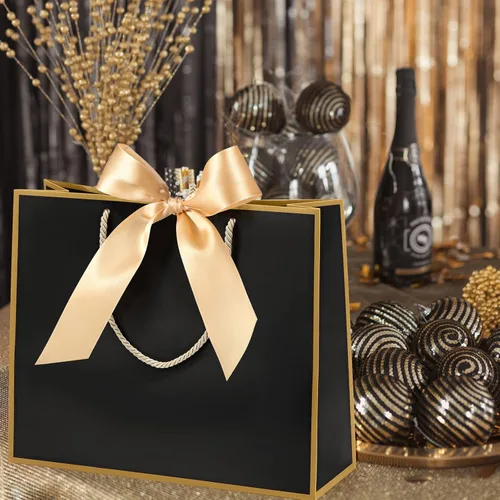 Miniatura 6 de Silkfly 24 bolsas de regalo con asas para dama de honor, 12 x 10 x 4 pulgadas, elegantes bolsas de regalo de bienvenida de boda con lazo para Negro