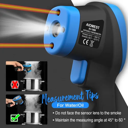 Miniatura 7 de AIOMEST Pirómetro digital AI-1800 DS 50:1, pistola termómetro infrarroja sin contacto para medición de alta temperatura sin contacto -58 ~ 3,272 ℉