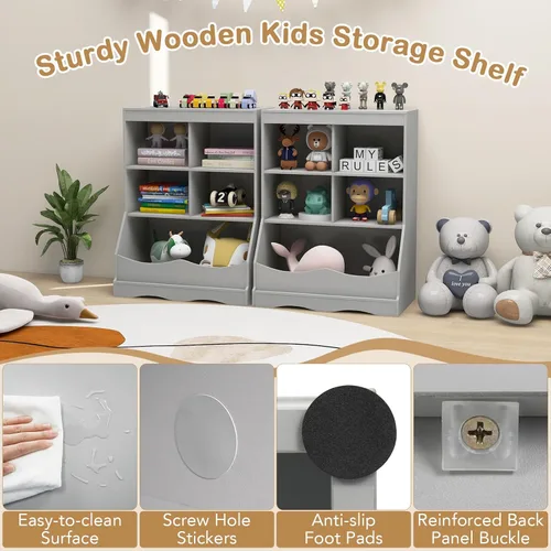 Miniatura 6 de HONEY JOY Organizador de almacenamiento de juguetes para niños con estantería, armario de almacenamiento de organización de 4 compartimentos