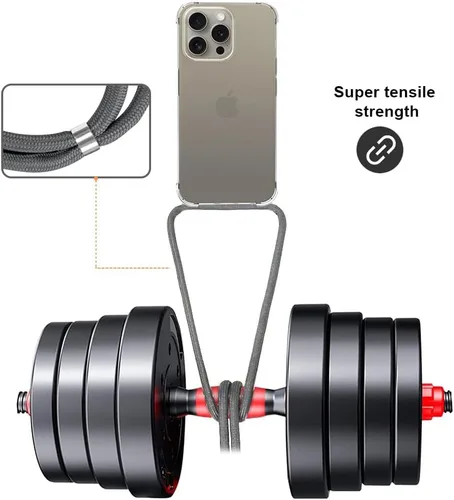 Miniatura 2 de Funda con cordón para iPhone 15 Pro Max, funda transparente con correa de cordón ajustable para el cuello, parachoques suave, goma TPU, a prueba