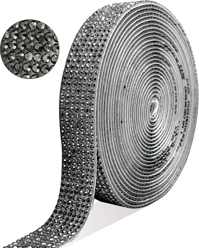 Miniatura 8 de Tiras de Cinta de Diamantes de Imitación de Cristal Autoadhesivas Negras, Tiras de Cinta de Diamantes de Imitación de 7 Filas con Adhesivo