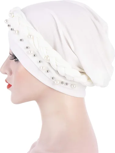 Miniatura 6 de Fxhixiy Hijab - Gorro de turbante con perlas para mujer, bufanda para la cabeza, gorro de quimioterapia, bandana