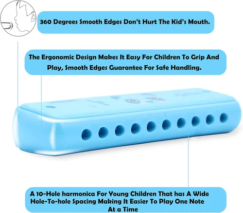 Miniatura 3 de Crafteem Armónica de blues colorida, clave de do para niños, niños pequeños, principiantes, instrumento musical de juguete con 10 agujeros y 20 tonos