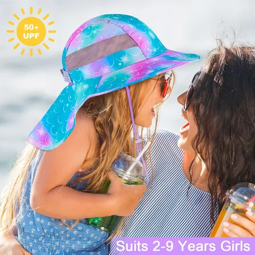 Miniatura 107 de Sombrero de sol para niños, protección UV, unicornio, verano, playa, jugar con ala ancha, solapa para el cuello para niñas y niños