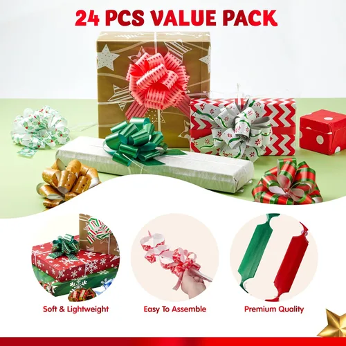 Miniatura 3 de JOYIN 24 lazos de cinta de Navidad (5 pulgadas de ancho); accesorio de envoltura de regalo fácil y rápido para regalos, lazos, cestas, decoración