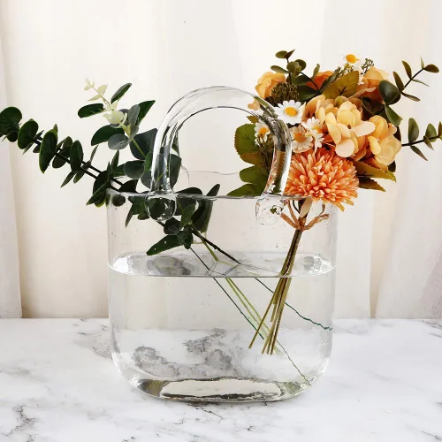 Miniatura 2 de 1 pieza de jarrón de bolsa de vidrio transparente para flores - Jarrón de bolso de vidrio hecho a mano, ideal para centros de mesa - Elegante