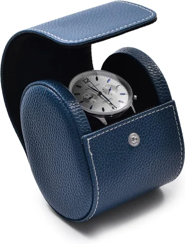 Miniatura 3 de Oirlv Caja de reloj de viaje de cuero de lujo caja de reloj individual para hombres y mujeres portátil joyería reloj organizador de rollo (azul)