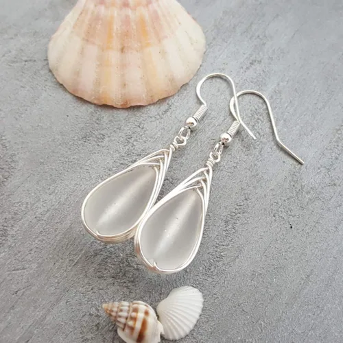 Miniatura 28 de Yinahawaii Handmade Sea Glass Earrings, Hawaiian Jewelry, Wire Braided Earrings Teardrop Earrings, Beach Jewelry Sea Glass Jewelry For Women Cobalt