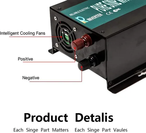 Miniatura 5 de WZRELB Inversor de onda sinusoidal pura de corriente alterna para uso fuera de la red de 800W 24Vdc a 120Vac 60Hz, convertidor de potencia con tomas