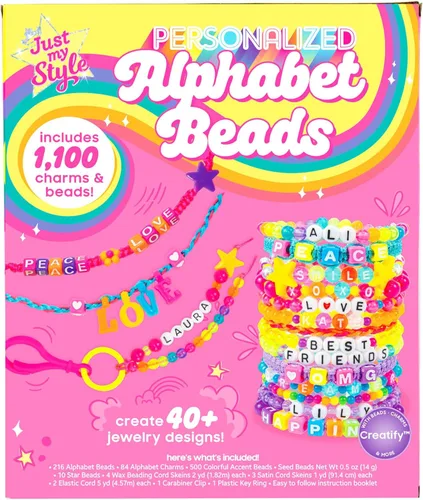 Miniatura 6 de Just My Style ABC Beads by Horizon Group Usa, más de 1000 dijes y cuentas, dijes del alfabeto, cuentas semilla de acento, cordón de cera