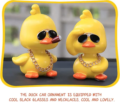 Miniatura 7 de wonuu Lindos adornos de pato amarillo para coche, decoraciones de tablero de instrumentos de coche, muñeca de cabeza sacudida De pie y de pie