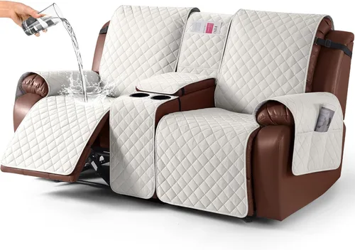 KinCam Funda 100% Impermeable para Loveseat Reclinable con Consola, Fundas Antideslizantes para Sofá Reclinable de 2 Asientos, Funda para Sofá