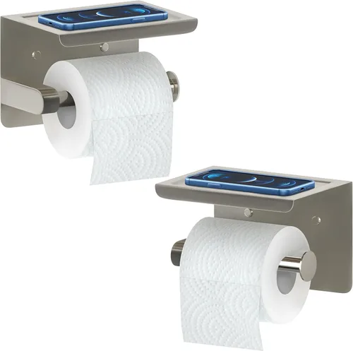 Miniatura 11 de Soporte de papel higiénico de níquel cepillado con estante, montaje en pared de acero inoxidable SUS304, adhesivo de doble instalación o tornillo