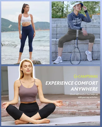 Miniatura 4 de Paquete de 4 leggings capri para mujer, pantalones capri de cintura alta, control de abdomen, pantalones de yoga con bolsillos, mallas de ciclismo
