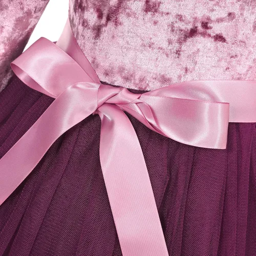 Miniatura 6 de Flofallzique Vestido de terciopelo de manga larga para niñas pequeñas, tutú de tul para cumpleaños, fiesta de té, vestidos de princesa de 1 a 10 años