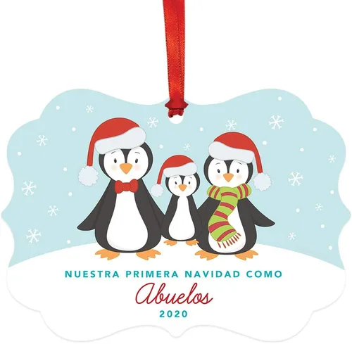 Miniatura 10 de Andaz Press Adorno de recuerdo de Navidad con marco de fantasía de familia española, Nuestra Primera Navidad Como UNA Familia De Tres 2024, Familia