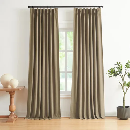 Miniatura 43 de Vision Home Cortinas marrones con pliegues pinzados de bloqueo total, cortinas de ventana de lino mezclado para oscurecimiento de la habitación, 95