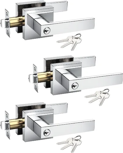 Miniatura 18 de KNOBWELL Juego de 6 manijas de puerta de entrada resistentes color negro mate con llave igual/combo con llave, manija de puerta clásica