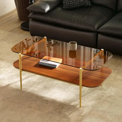 Miniatura 19 de Saint Mossi - Mesa de café moderna para sala de estar, mesa de café redonda de mediados de siglo, mesa central de 2 niveles para espacios pequeños
