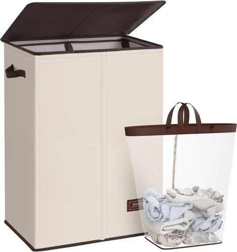 Miniatura 15 de SOLEDI - Canasta de lavandería con tapa de 100L, canasta de ropa plegable grande y alta, cesta de lavandería con bolsa removible fácil
