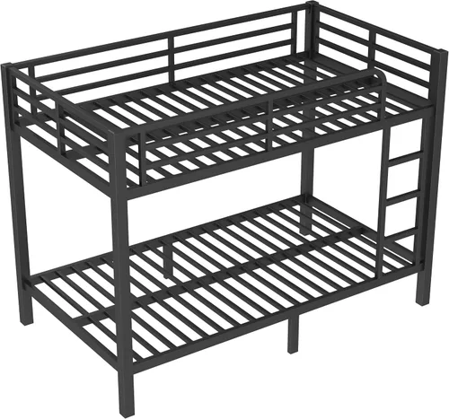 Miniatura 8 de Bellemave Litera individual sobre individual con escalera y barandillas de longitud completa, marco de cama de metal resistente con listones Negro