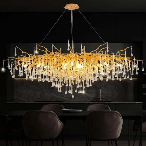 Miniatura 9 de Candelabro de cristal negro de 23.6 pulgadas, moderno colgante de techo de flores, iluminación colgante de rama de árbol, gota de lluvia, lámpara