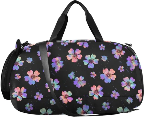 Miniatura 2 de Neon Seasons Flower Elegant Small Gym Bag with Shoes Compartment Large Capacity Carry on Luggage for Travel, Sports, Duffel, Weekender bolso