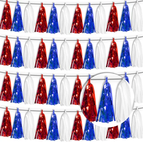Miniatura 38 de Guirnalda de flecos de papel de aluminio metálico 4P con borlas de oropel, telón de fondo para flotadores de desfile, decoraciones de graduación