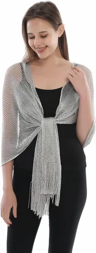 Miniatura 2 de Yeieeo Sparkling Metallic Shawls and Wraps for Evening Party Dresses with Fringe Scarf