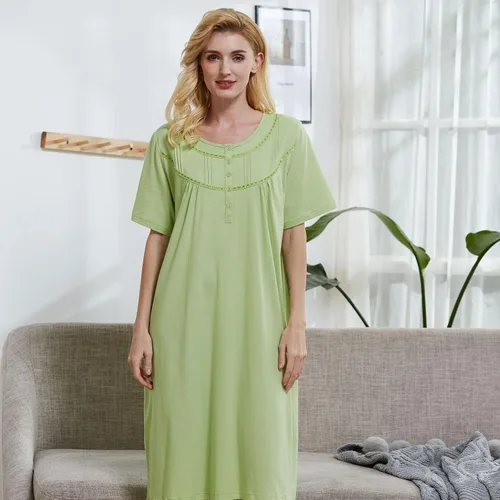 Miniatura 3 de Keyocean - Camisón de algodón para mujer, suave, cómodo, ligero, manga corta, vestido de casa, ropa de dormir, ropa de sala para verano.