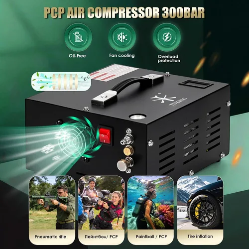 Miniatura 8 de TUXING Compresor de aire PCP de 4500 Psi Bomba de aire de alta presión de 30 Mpa 300 bar Sin aceite/agua Alimentado por automóvil 12 V CC