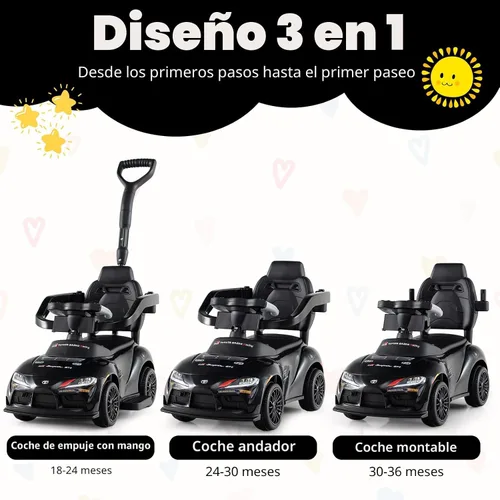 Miniatura 2 de Costzon Coche de empuje para niños pequeños, 3 en 1 Cochecito deslizante para caminar con licencia de Toyota con mango, música, barandilla