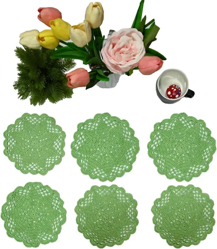 Miniatura 8 de Juego de 2 manteles individuales de encaje con diseño de flores huecas de ganchillo, manteles individuales de encaje para taza de té, aniversario