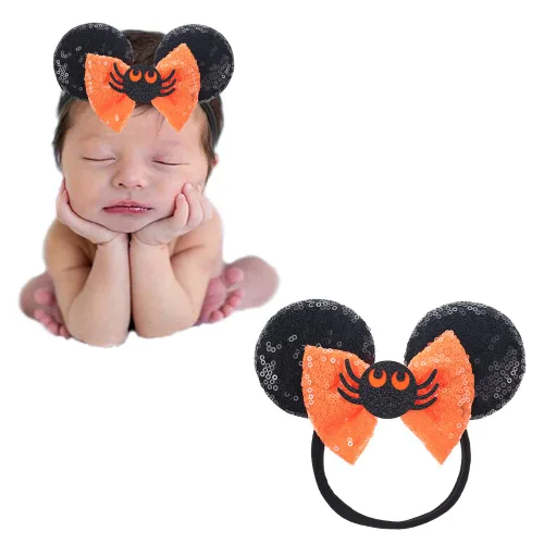 Miniatura 15 de Diadema de orejas de ratón con lazo de lentejuelas, banda elástica suave para el pelo, diadema de fiesta para bebés, niñas recién nacidas, niños