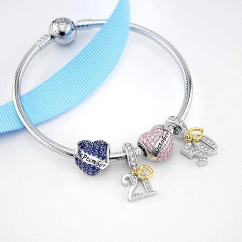 Miniatura 2 de Abalorio Dalaran de plata de ley 925 con forma de corazón, para brazalete, feliz cumpleaños, para mujer