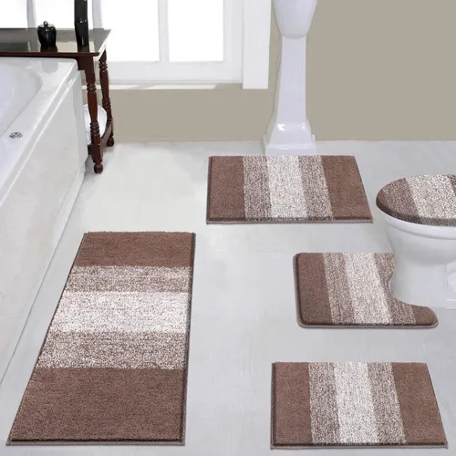 Miniatura 11 de Vaukki Juego de 5 alfombras de baño, antideslizantes, de microfibra peluda, absorbentes, lavables, para bañera