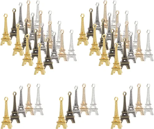 Miniatura 2 de EXCEART 60 piezas Mini colgantes de simulación Torre Eiffel colgantes colgantes colgantes para joyería DIY llavero accesorios (color al azar)