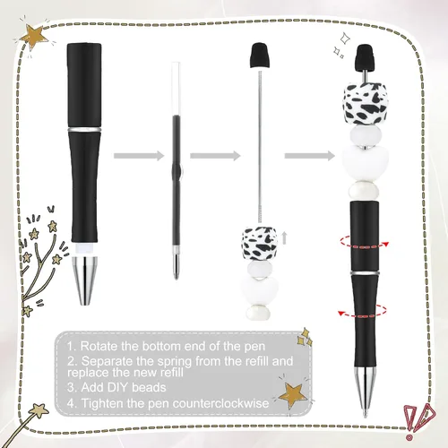 Miniatura 5 de Kosiz - 60 unidades de bolígrafos de plástico con cuentas, bolígrafos de bola de tinta negra para niños, estudiantes, regalos, suministros de Blanco
