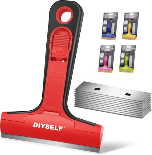 DIYSELF Rascador de Cuchilla de Afeitar, 1 Paquete de Herramienta Rascadora con 10 Piezas de Cuchillas de 4 Pulgadas, Rascador de Cuchilla de