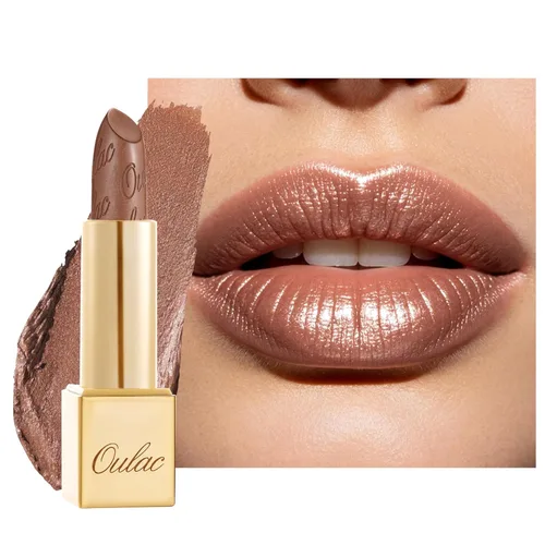 Miniatura 35 de Oulac Lápiz labial rojo, regalos de Navidad para mujeres, fórmula hidratante ligera con brillo 3D metálico, color de labios de alto impacto, Bomba